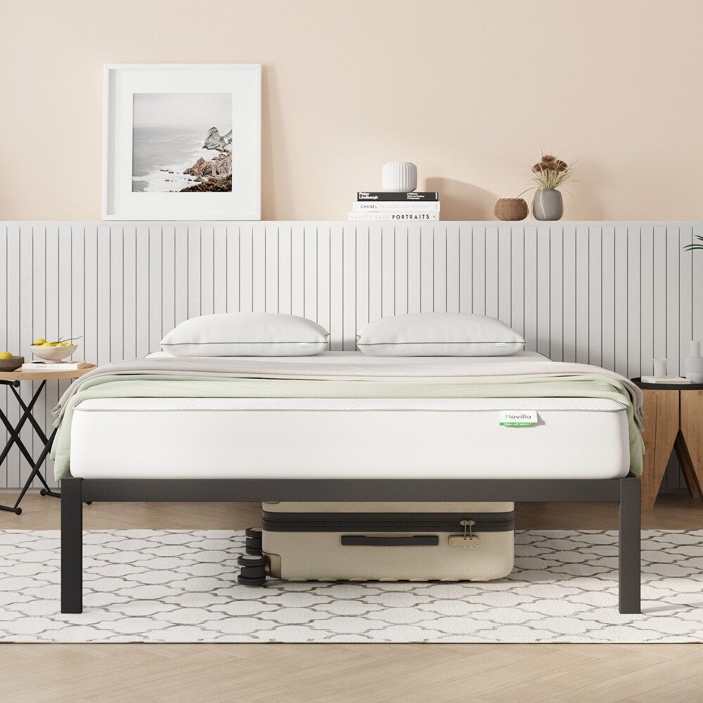 Novilla Metal Platform Bed Frame  Wood Slat Support  Black