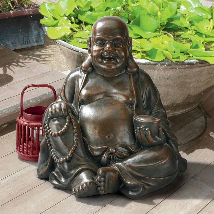 Design Toscano AL38249 Laughing Buddha Happy Hotei Asian Garden Statue  Verdigris   Medium