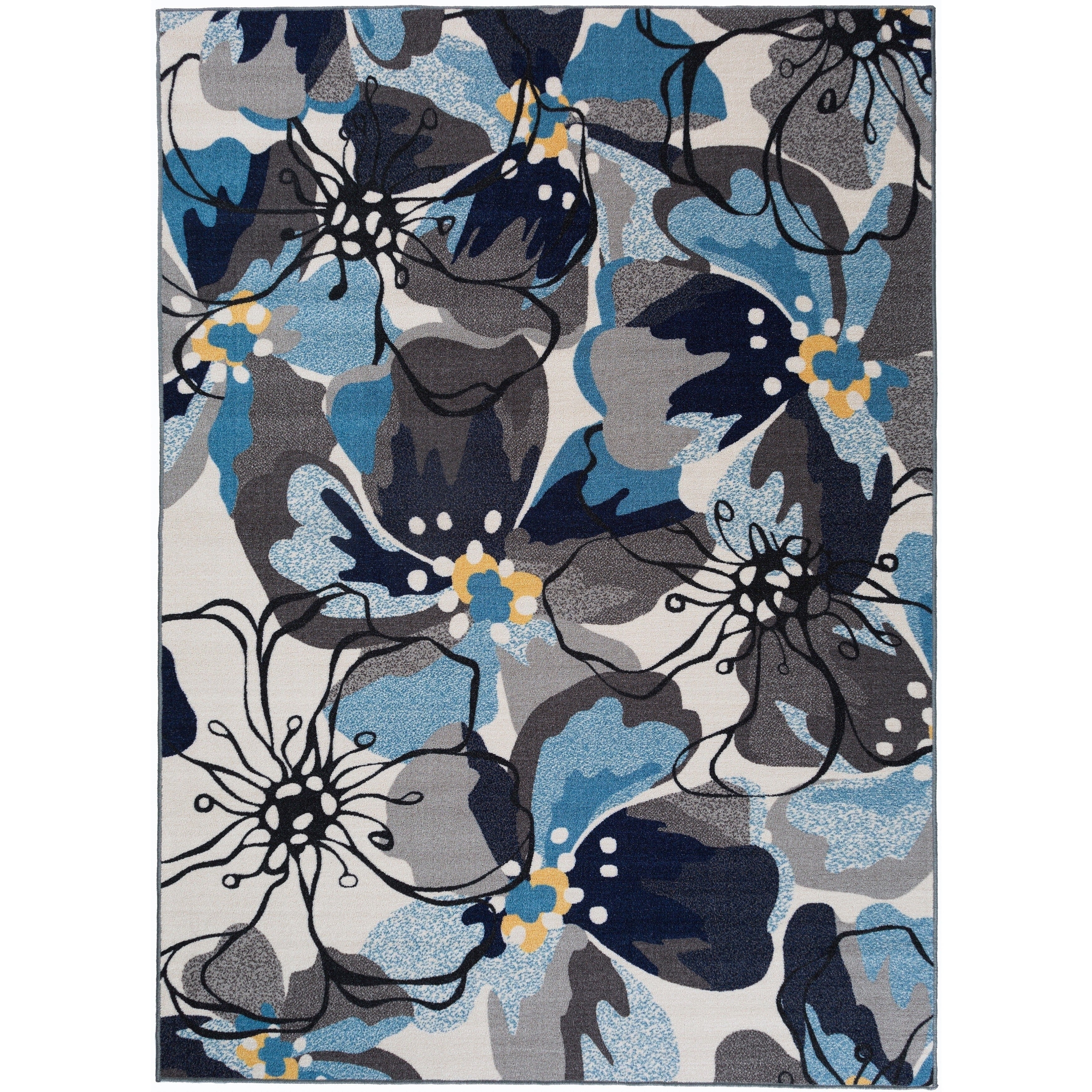 World Rug Gallery Gray/Blue Nylon Modern Large Floral Non-Slip Non-Skid Area Rug Or Runner