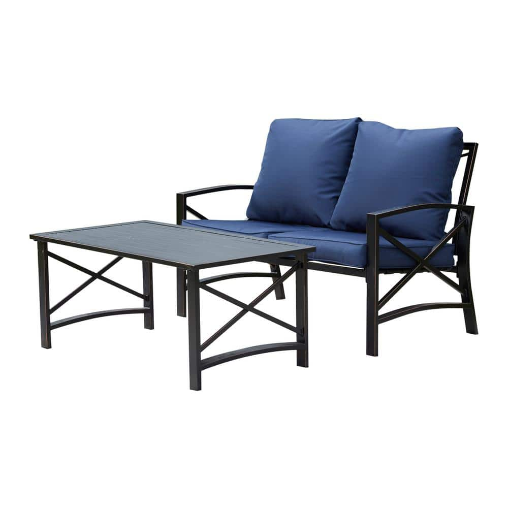 Patio Festival 5Piece Metal Patio Conversation Set with Blue Cushions