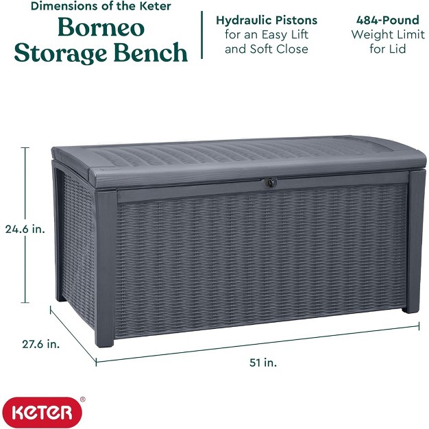 Keter Borneo 110 gallon Multipurpose Resin Deck Storage Bin Organizing Rattan Wicker Container