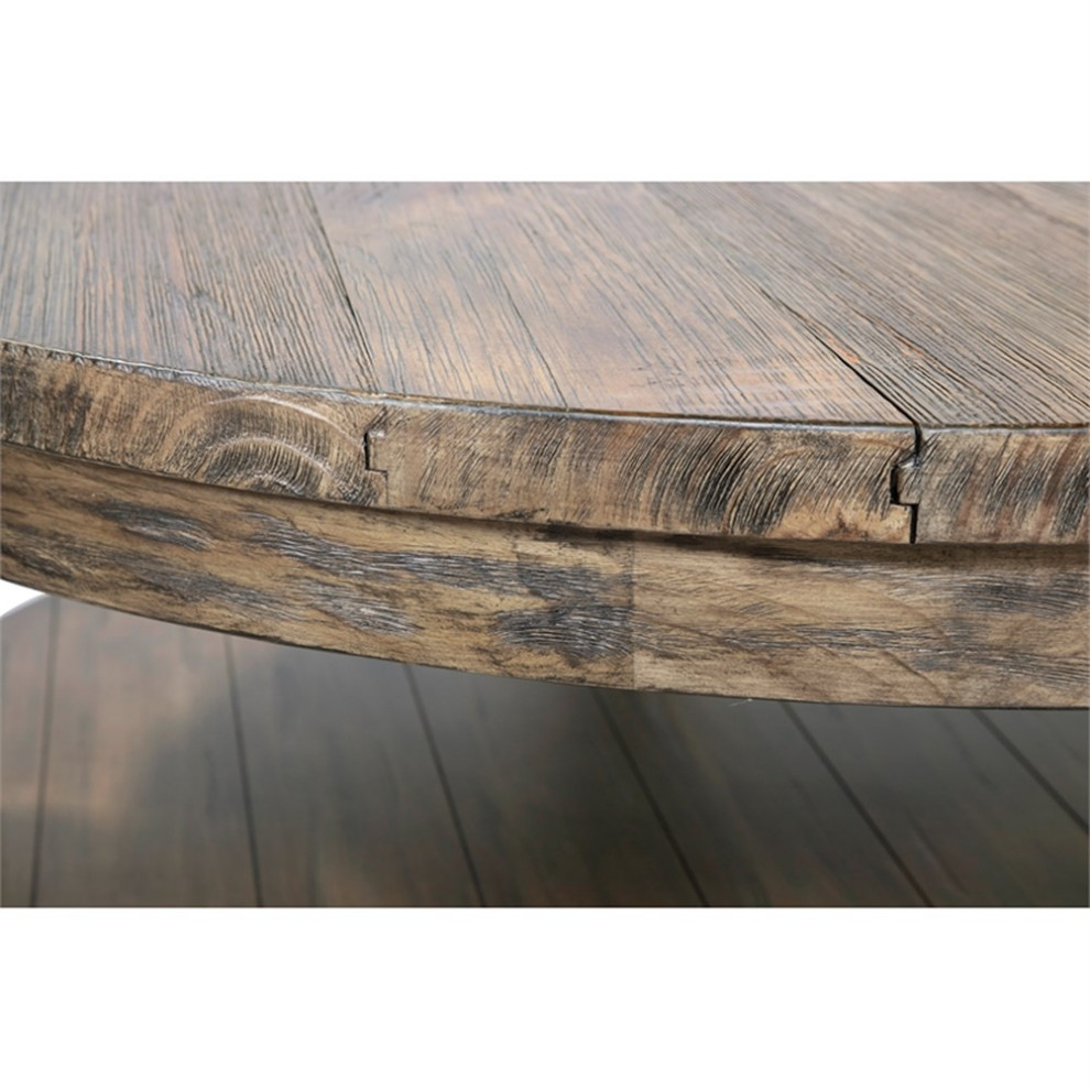 Bowery Hill Rustic Wood Round Tufted Coffee Table in Antique Oak   Farmhouse   Coffee Tables   by Homesquare  Houzz