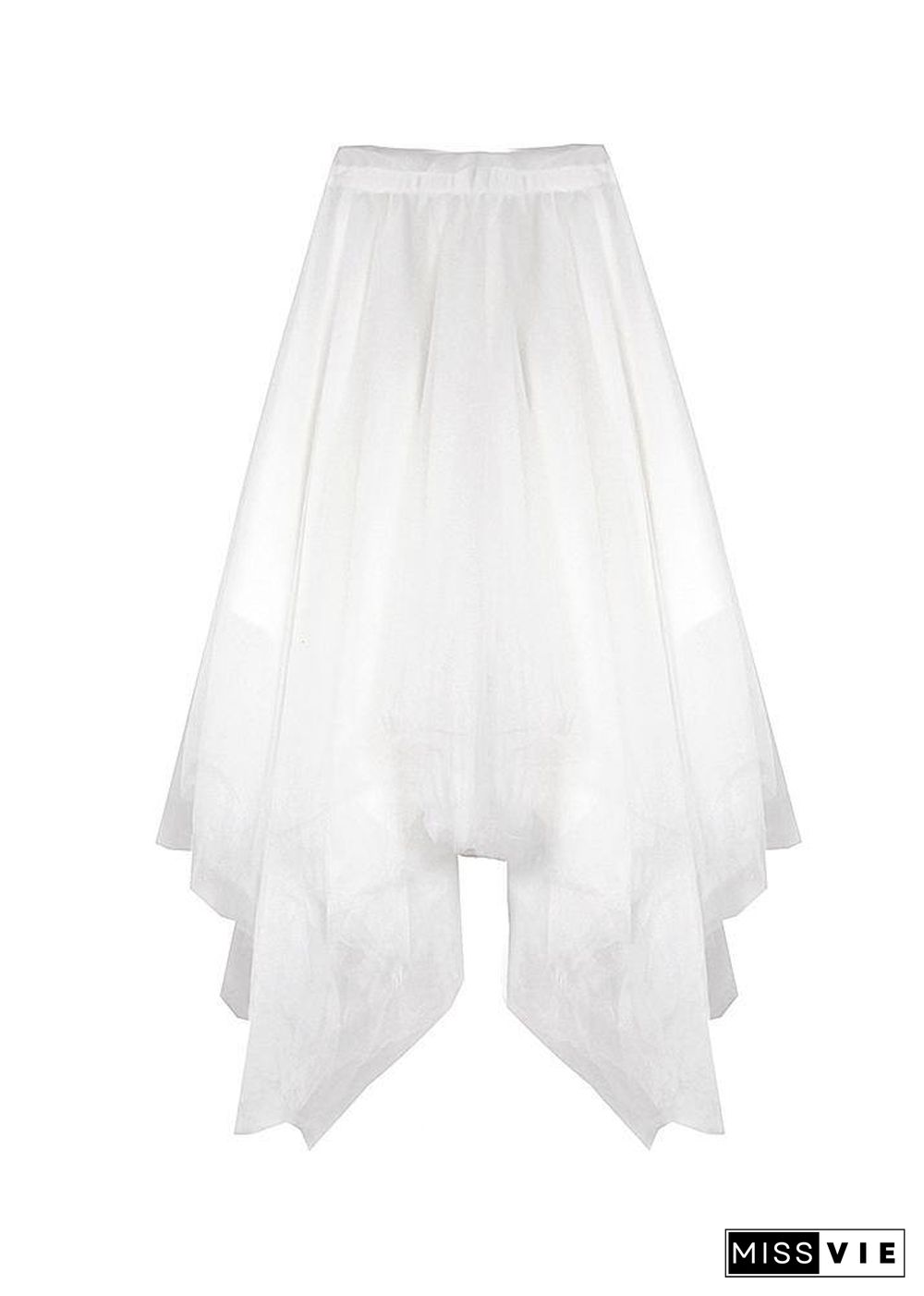 Organic White High Waist asymmetrical design Summer tulle Skirt