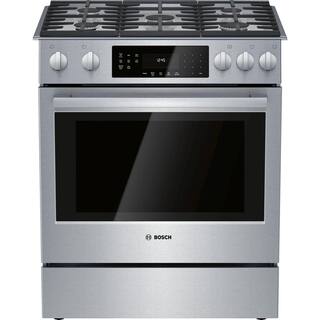 Bosch 800 Series 30 in. 5 Burner Slide-In Gas Range in Stainless Steel with 4.8 cu. Ft. True Convection and Self-Cleaning Oven HGI8056UC