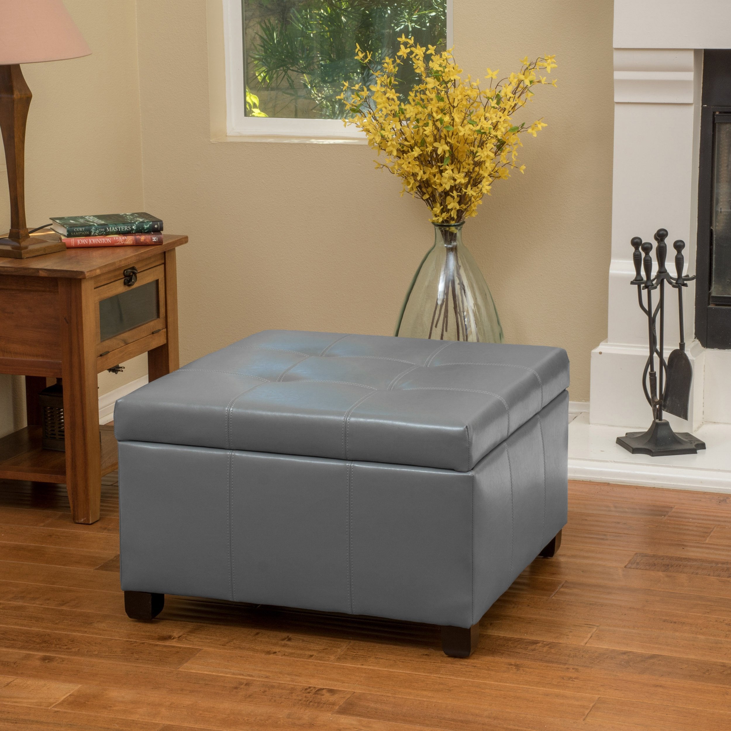 Kensington Leather Square Storage Ottoman Coffee Table