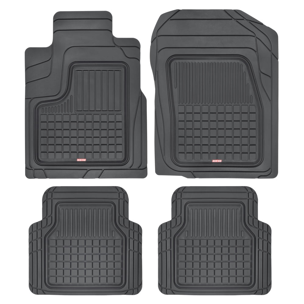 Motor Trend Performance Plus Rubber Car Floor Mats - Heavy Duty Semi-Custom All-Weather Liners - 4pc Set