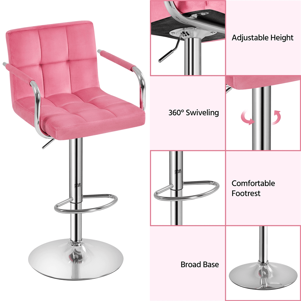 Topeakmart 2PCS Adjustable Bar Stools with Backrest and Footrest for Dining Room/ Bar Counter， Pink