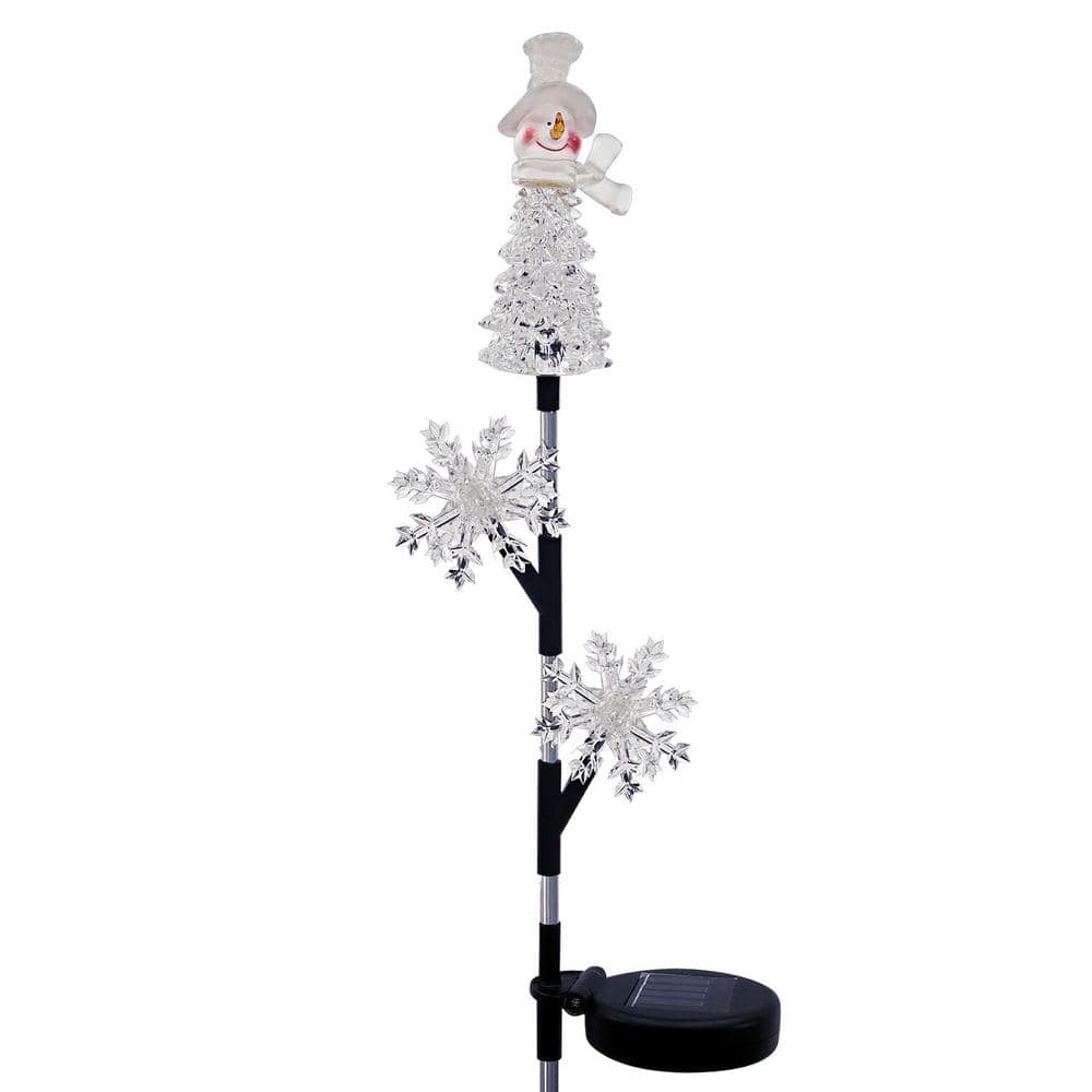 Alpine Corporation 33 in. Tall Snowman and Snowflakes Christmas Stake Holiday Decor SOT882SLR-HH