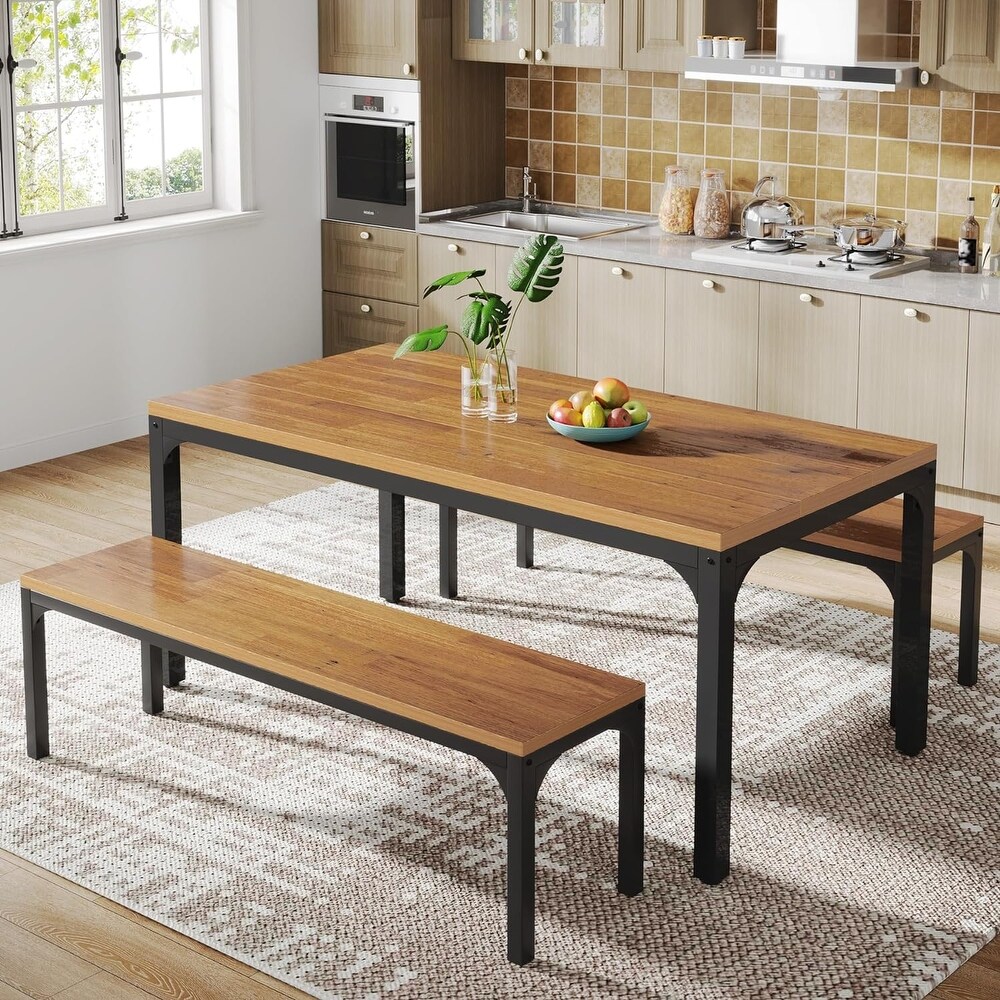 3 Pieces Rectangular Dining Table Set for 6 People