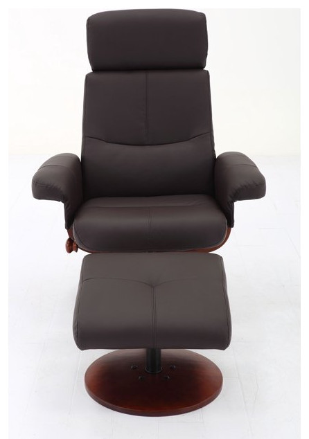 Modern Recliner Chair  ampFootstool  Swiveling Design With Brown Faux Leather Seat   Modern   Recliner Chairs   by Declusia  Houzz