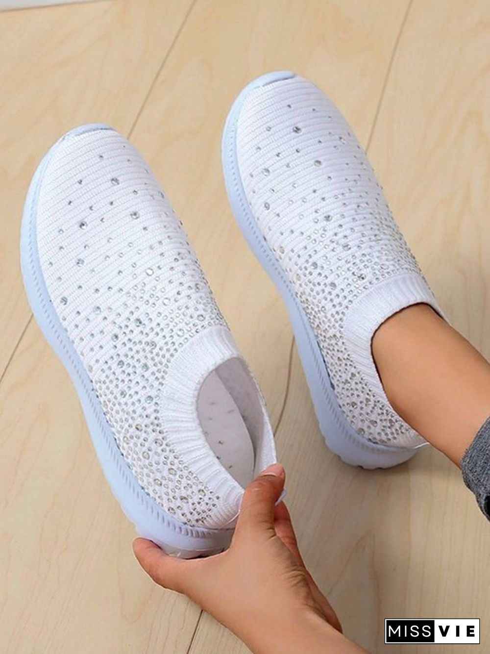 Rhinestone Design Portable Overfoot Lightweight Flyknit Sneakers