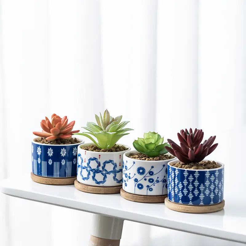 Chinese Factory Garden Supplies Unique Large Italian Ceramic Blue and White Planter Plant Pot Small Wooden Ceramics Flower Pot