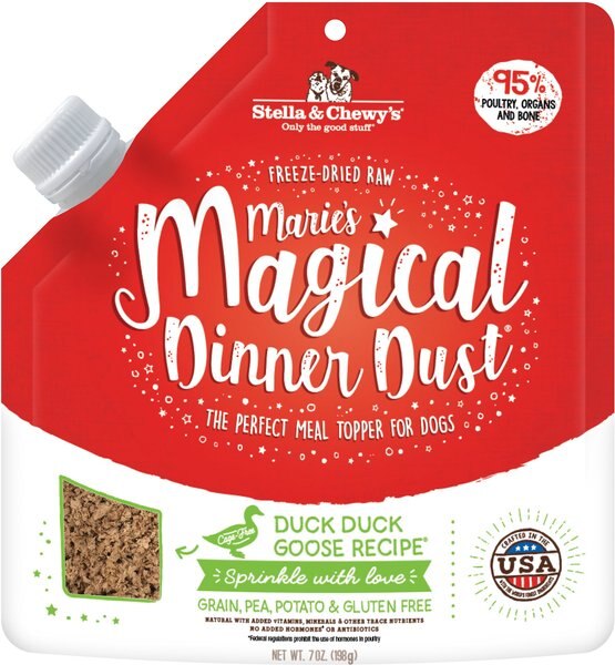 Stella and Chewy's Marie's Magical Dinner Dust Duck Duck， Goose Recipe Freeze-Dried Raw Dog Food Topper， 7-oz bag