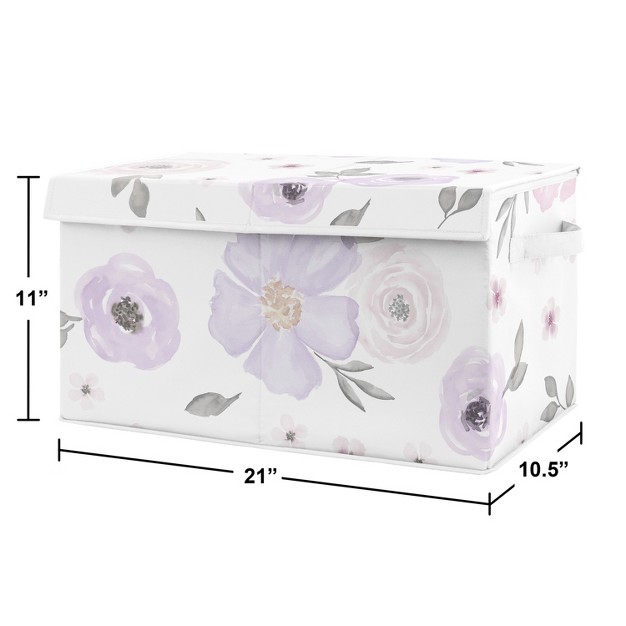 Sweet Jojo Designs Girl Fabric Storage Toy Bin Watercolor Floral Purple Pink And Grey