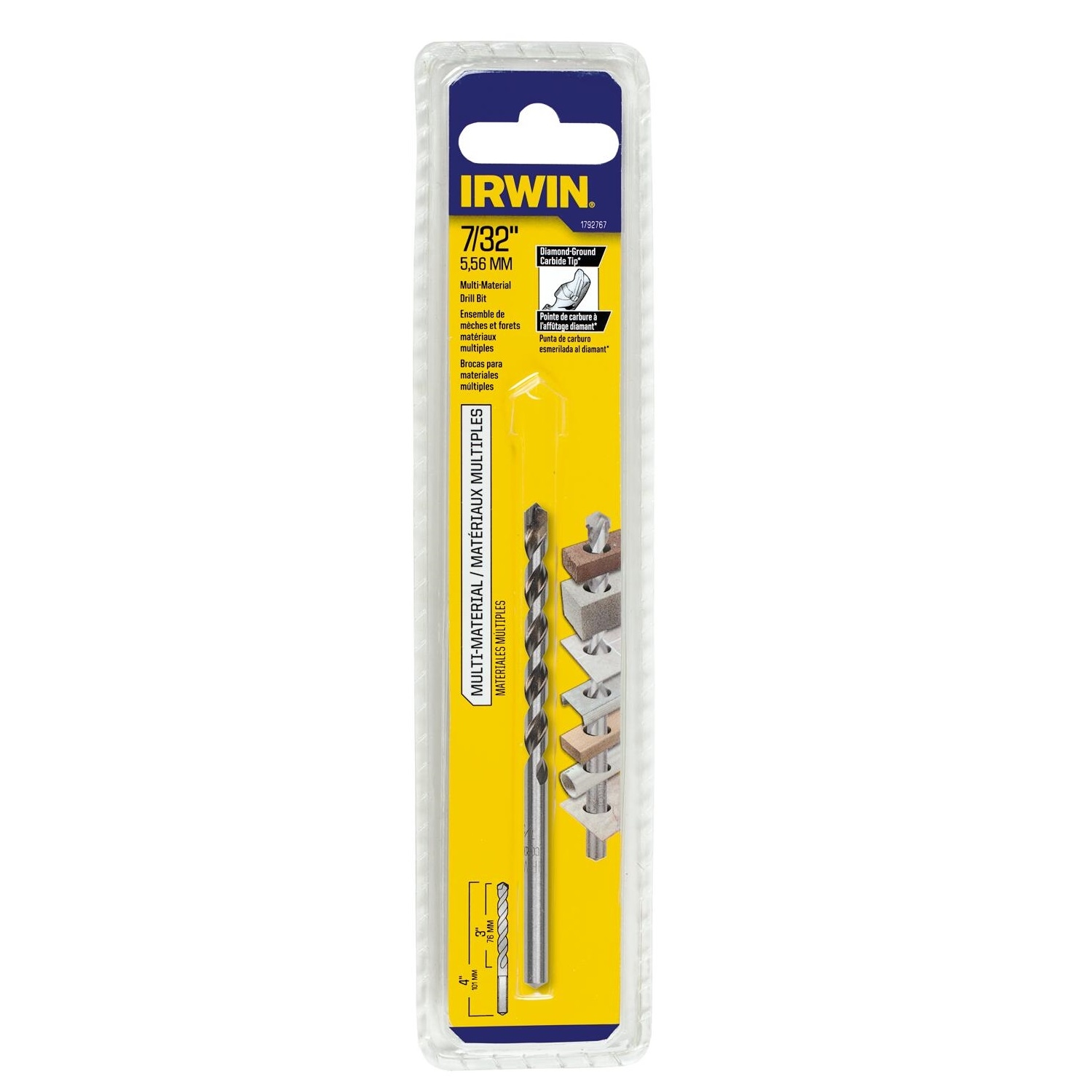 Irwin 7/32 in. X 4 in. L Multi-Material Jobber Length Masonry Drill Bit 1 pc