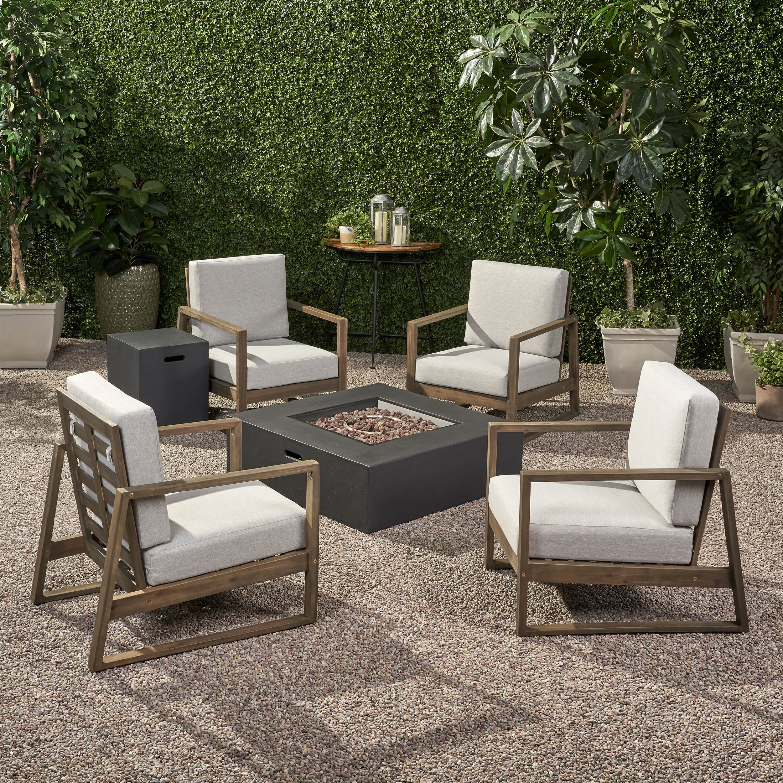 Marlee Outdoor 4 Seater Chat Set with Fire Pit