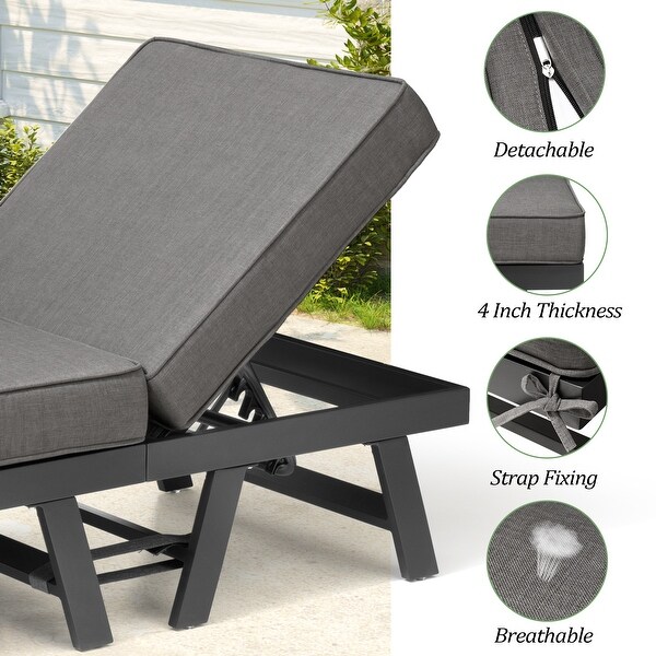 Outdoor Patio Sofa Daybed Adjustable Aluminum Chaise Lounge Bench with Cushion