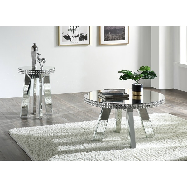 ACME Lotus End Table in Mirrored and Faux Crystals