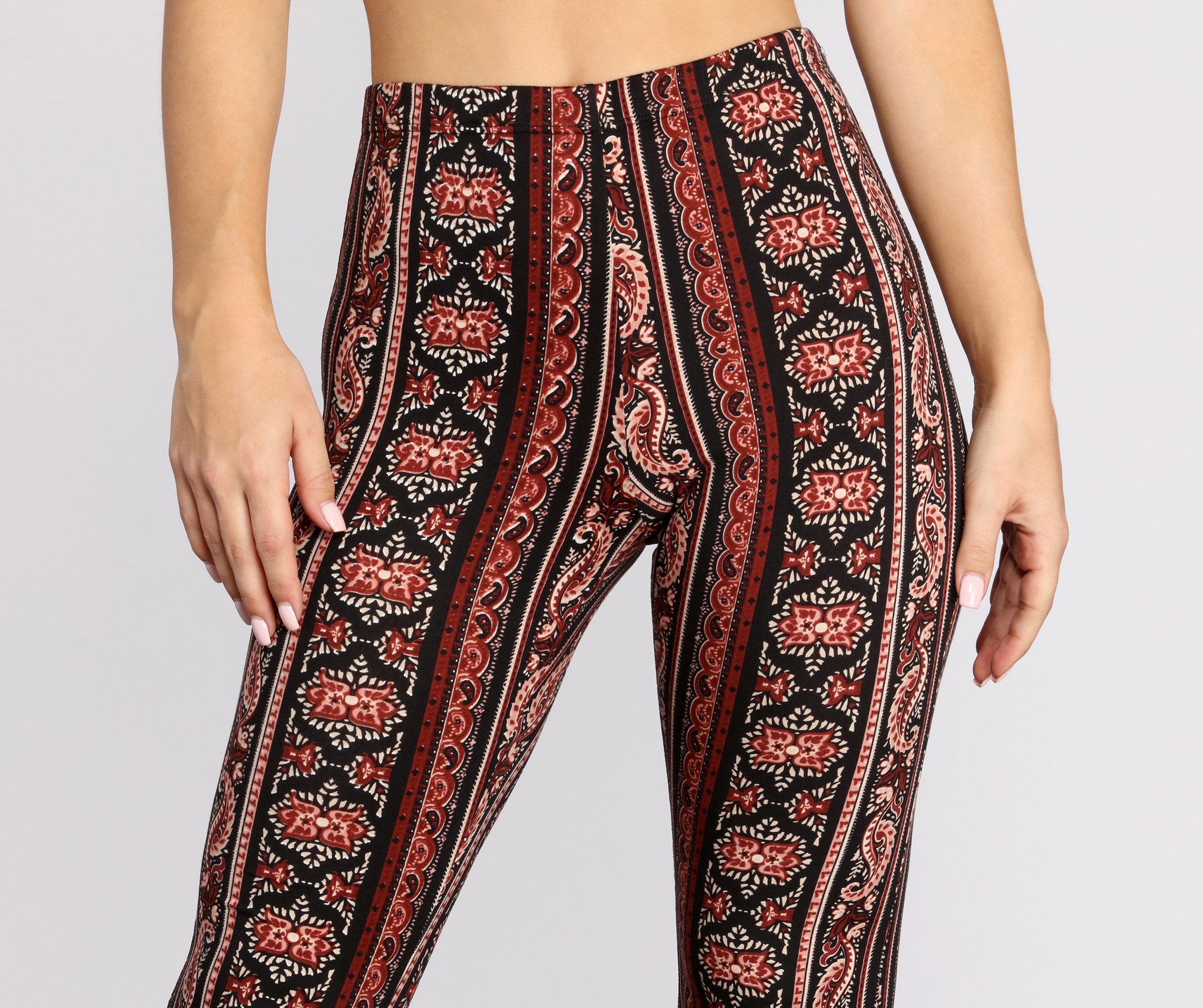 Boho Flair Floral Stripe Flare Pants