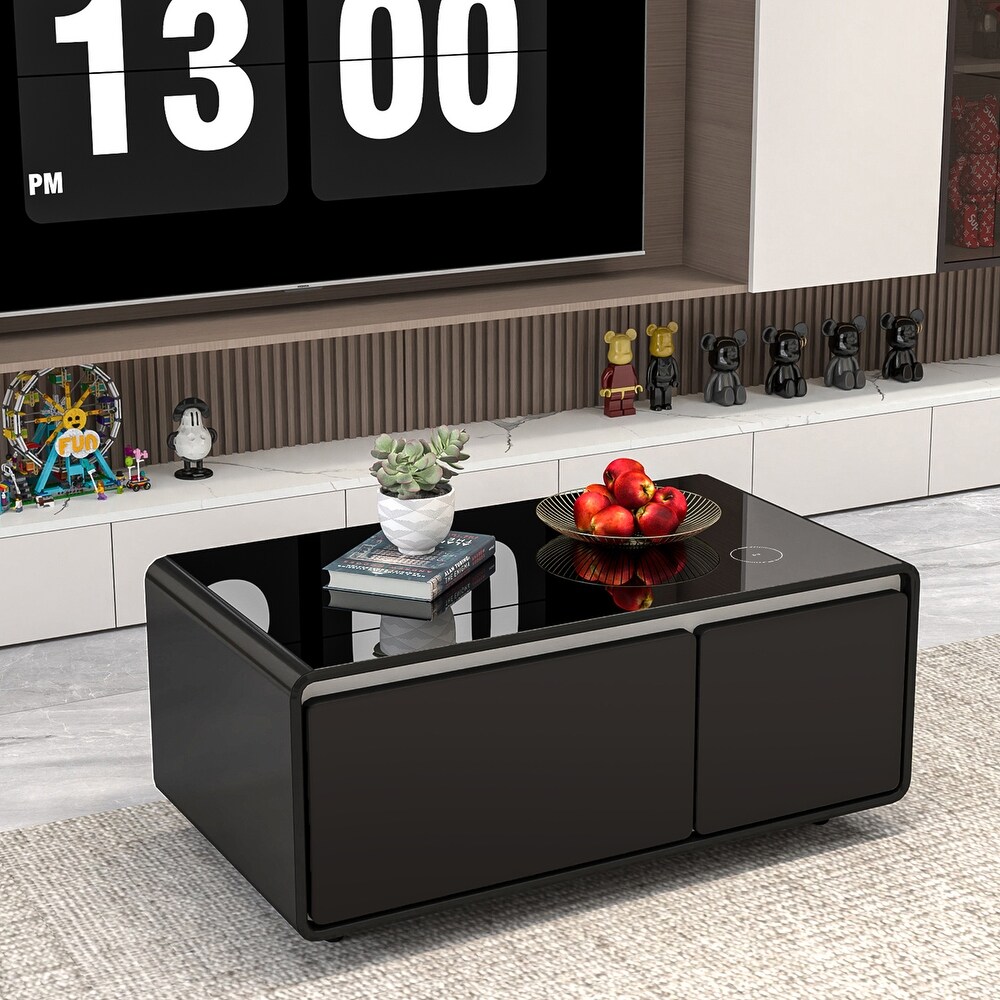 Smart Coffee Table w/ Fridge Drawer/ Charging Station/ Water Interface