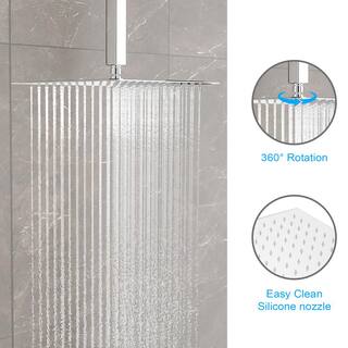 Logmey 2-Spray Patterns with 1.8 GPM 12 in. Ceiling Mount Rain Mixer Shower Combo Dual Shower Heads in Chrome LM-SLF16006Z-CH