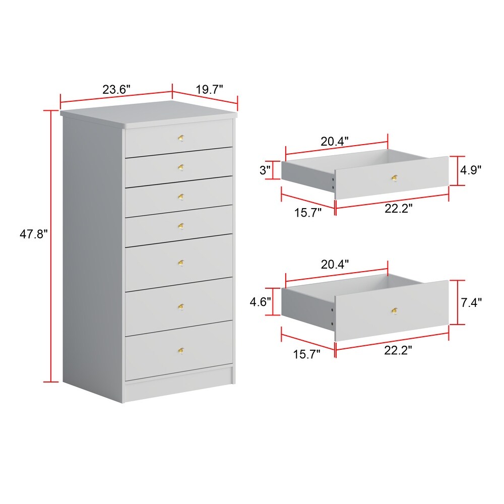 White 7 Drawer Dresser for Bedroom Wood Storage Chest of Drawers   47.8\