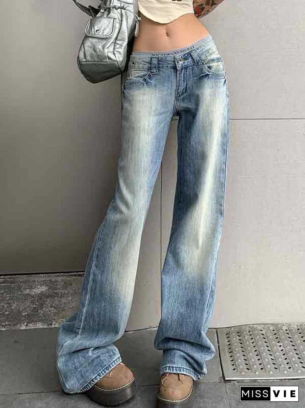 Washed Distressed Low Waist Boyfriend Jeans