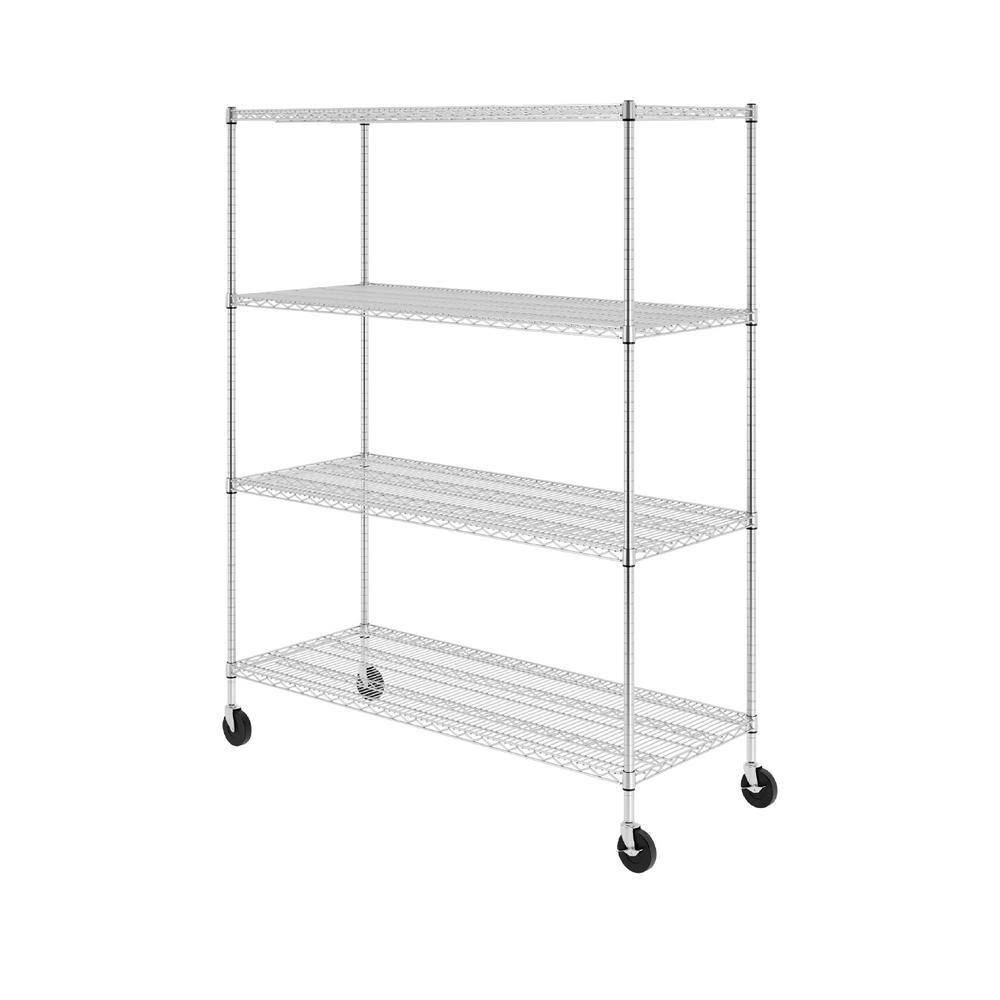 SafeRacks 72 in. H x 60 in. W x 24 in. D NSF 4-Tier Wire Chrome Shelving Rack with Wheels WS-602472-ZW4