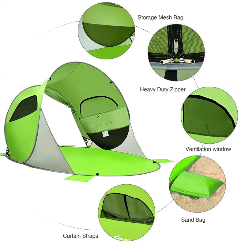 Pop Up Beach Tent Anti-UV UPF 50+ Portable Sun Shade Shelter