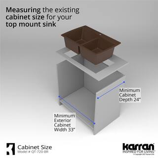 Karran QT-720 QuartzGranite 34 in. Double Bowl 5050 Top Mount Drop-In Kitchen Sink in Brown with Bottom Grid and Strainer QT-720-BR-PK1