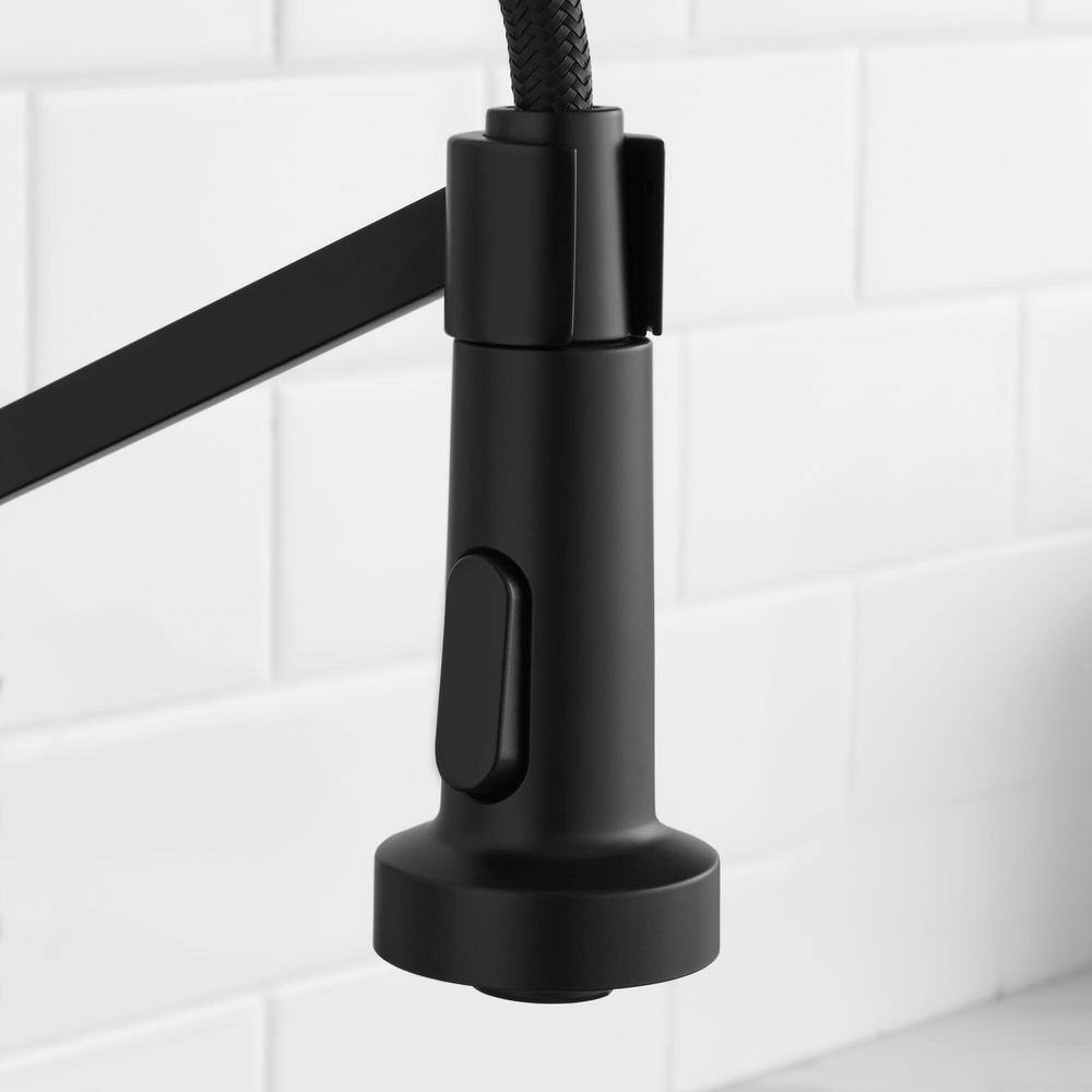 Glacier Bay Gage Single-Handle Spring Neck Pull-Down Sprayer Kitchen Faucet with Soap Dispenser in Matte Black HD67458-1410H