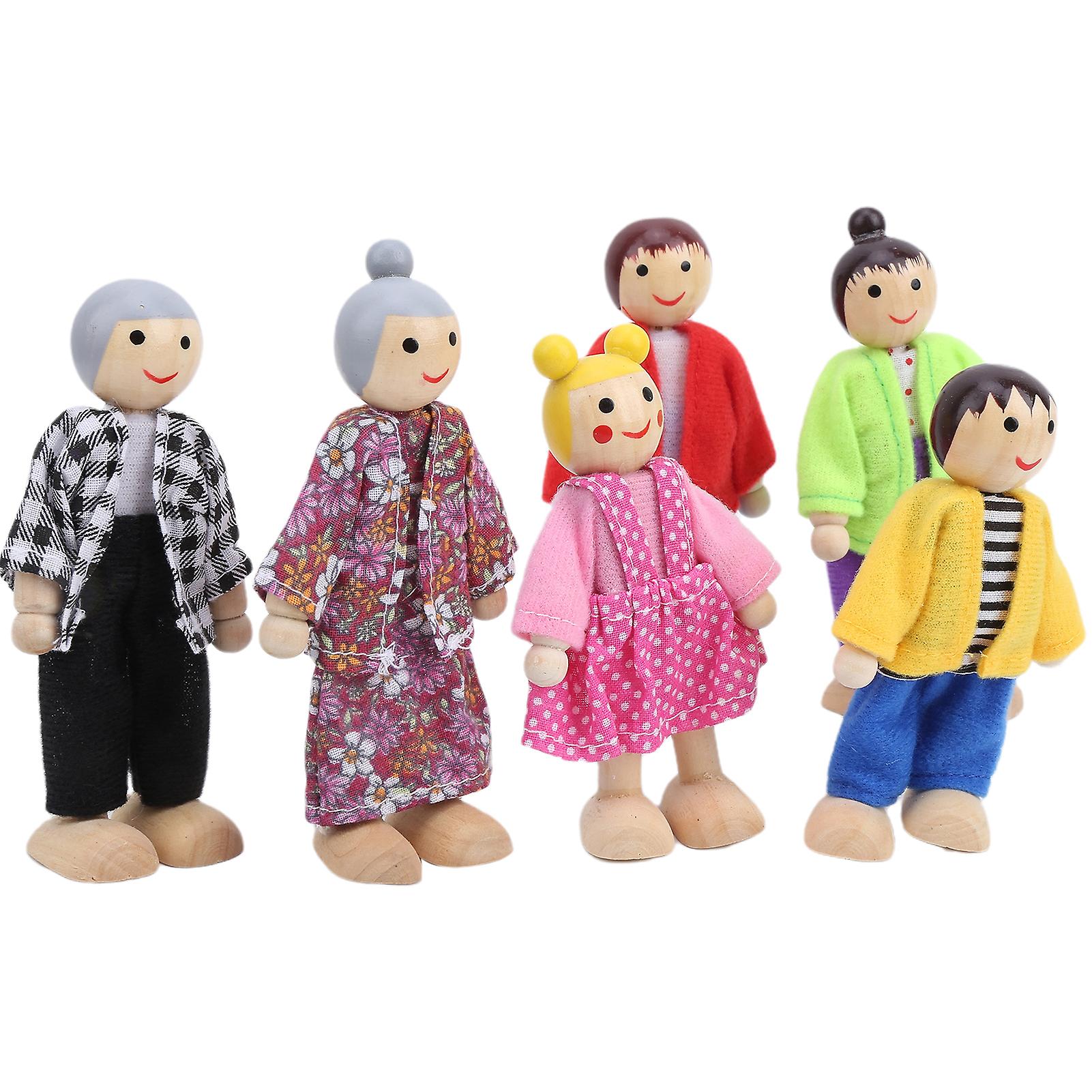 Family Doll Figures Pine Miniature People Toy Set Ornament Educational Dollhouse Accessory#3