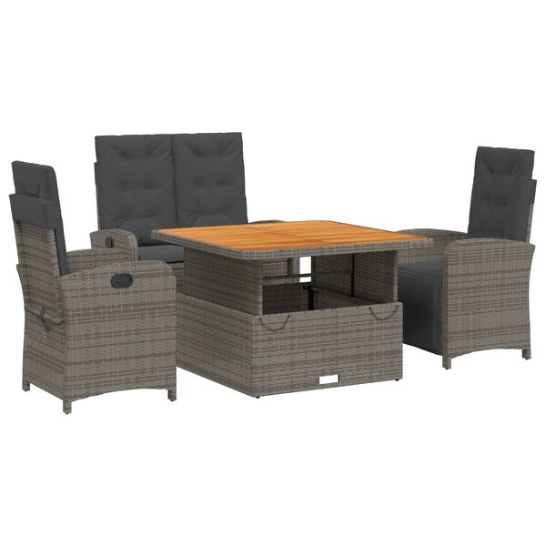 vidaXL Patio Dining Set with Cushions Outdoor Seating Gray Poly Rattan