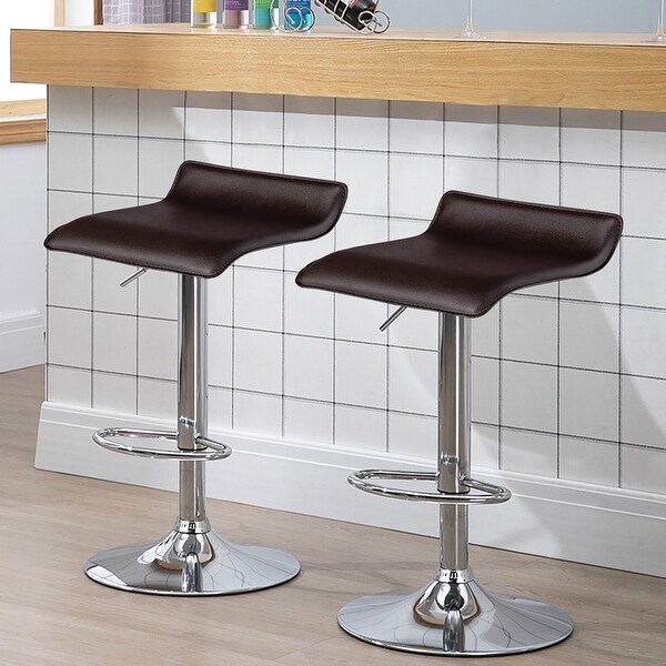 Set of 2 Swivel Bar Stool PU Leather Adjustable Kitchen Counter Bar Chair Coffee