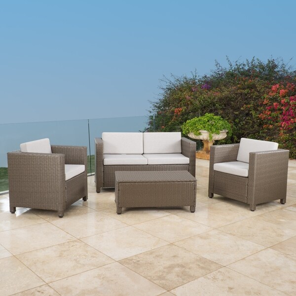 Puerta Outdoor 4piece Chat Set with Cover by Christopher Knight Home