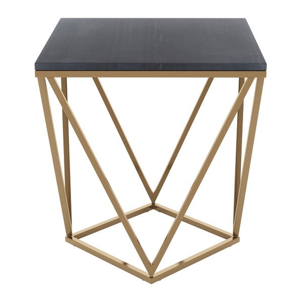 Verona Marble Side Table Black and Antique Brass - 19.7