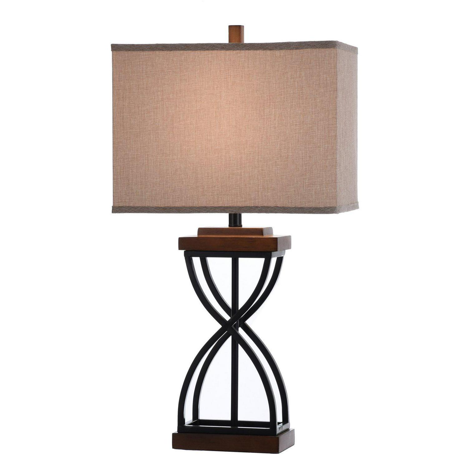 31 Table Lamp  Black Wood Finish  Beige Hardback Fabric Shade