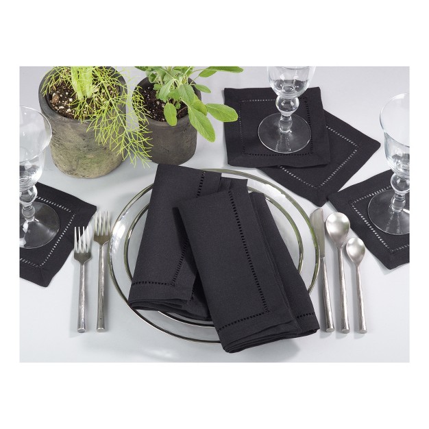 Hemstitched Design Border Dinner Napkins Black Saro Lifestyle