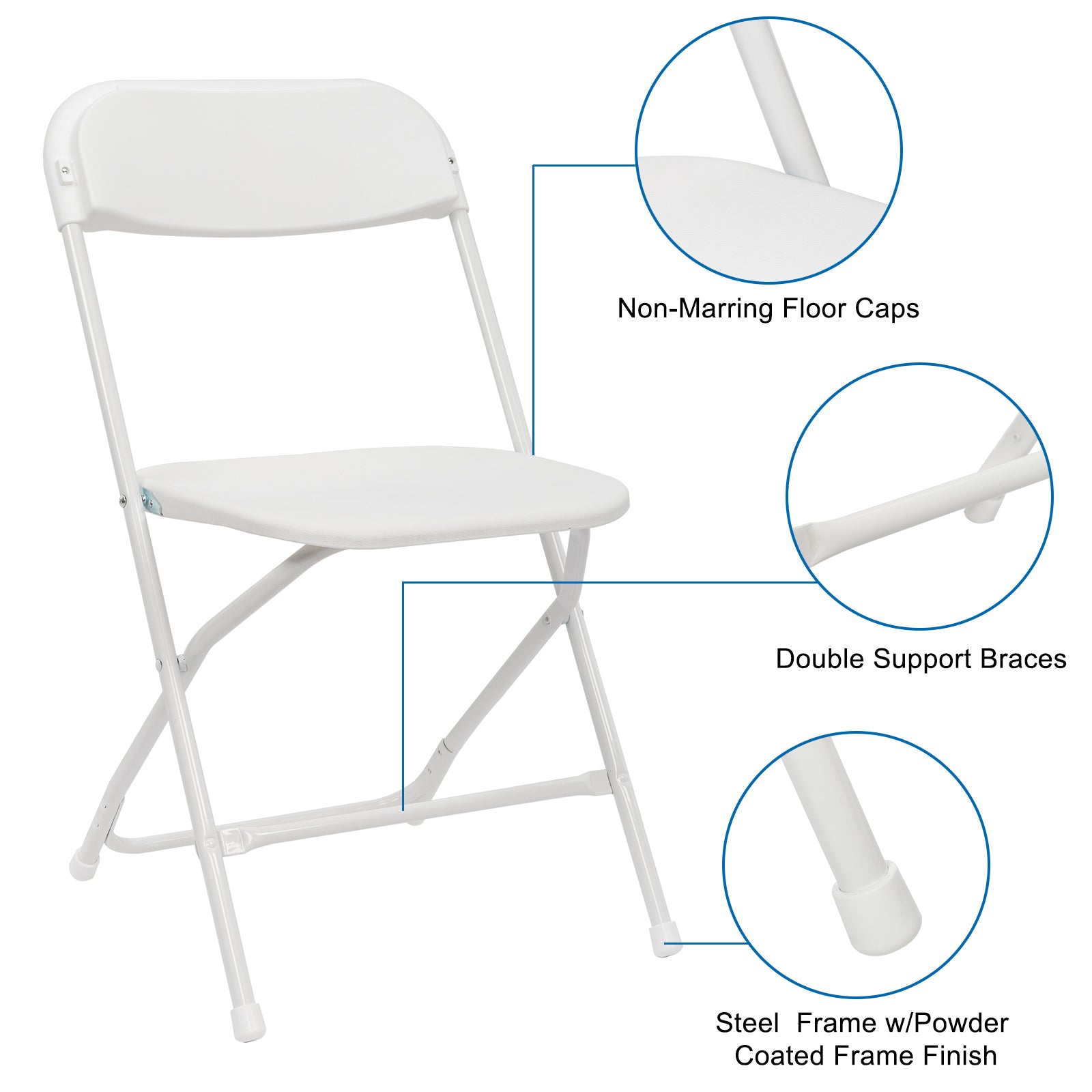 5 Pack Plastic Folding Chairs 350 lb. Capacity Wedding Banquet Commercial Seat Premium Party Event Chair, White