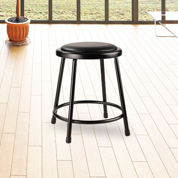 National Public Seating 6400 Series Heavy Duty 18 Inch Steel Stool With Vinyl Padded Seat Supports Up To 300 Pounds Black Frame And Legs