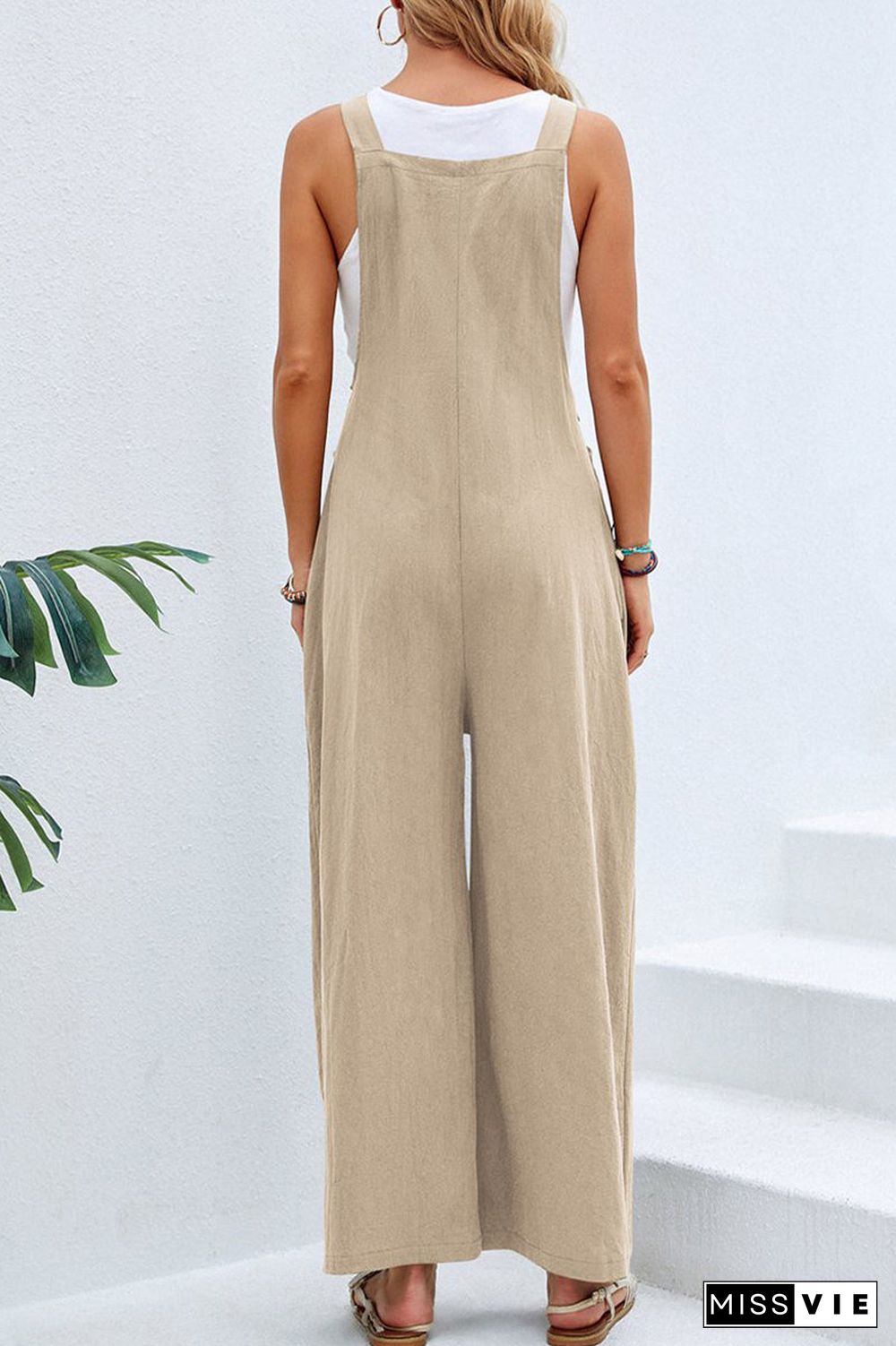 Casual Vacation Solid Buttons Square Collar Loose Jumpsuits(10 Colors)