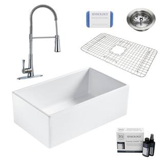 SINKOLOGY Bradstreet II All-in-One Farmhouse Fireclay 30 in. Single Bowl Kitchen Sink with Pfister Zuri Faucet and Drain SK499-30-MCC-B