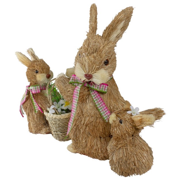 Sisal Mommy And Baby Bunnies Easter Figure