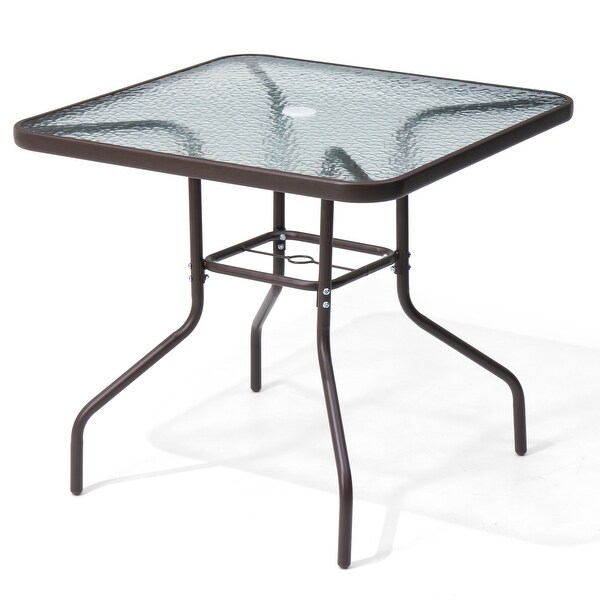 Crestlive Outdoor Dining Bistro Table with Square Glass Top and Umbrella Hole