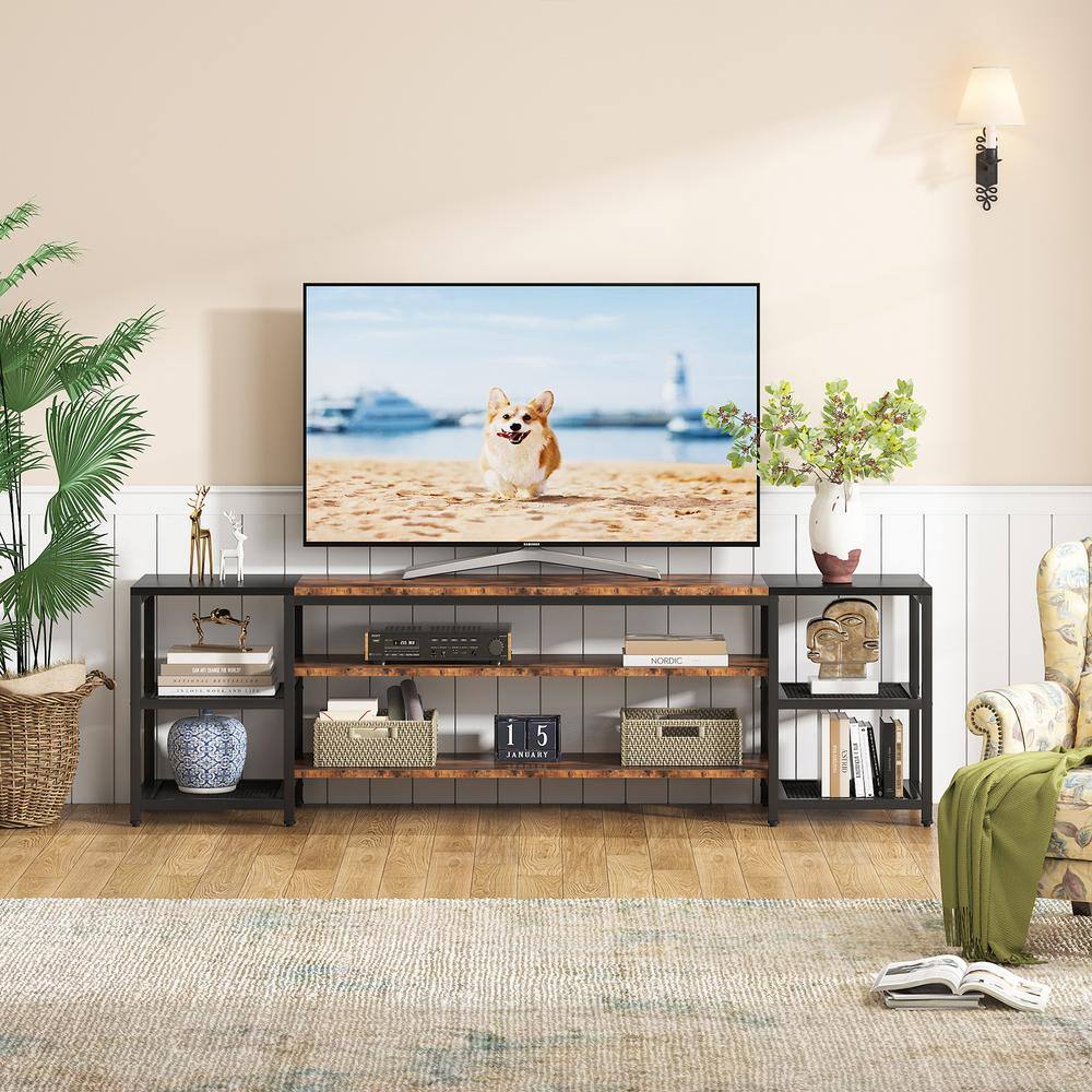 Tribesigns Tarik 78.7 in. Rustic Brown TV Stand Fits TV's up to 85 in. with 3-Tier Storage Shelves for Living Room TJHD-QP-0066