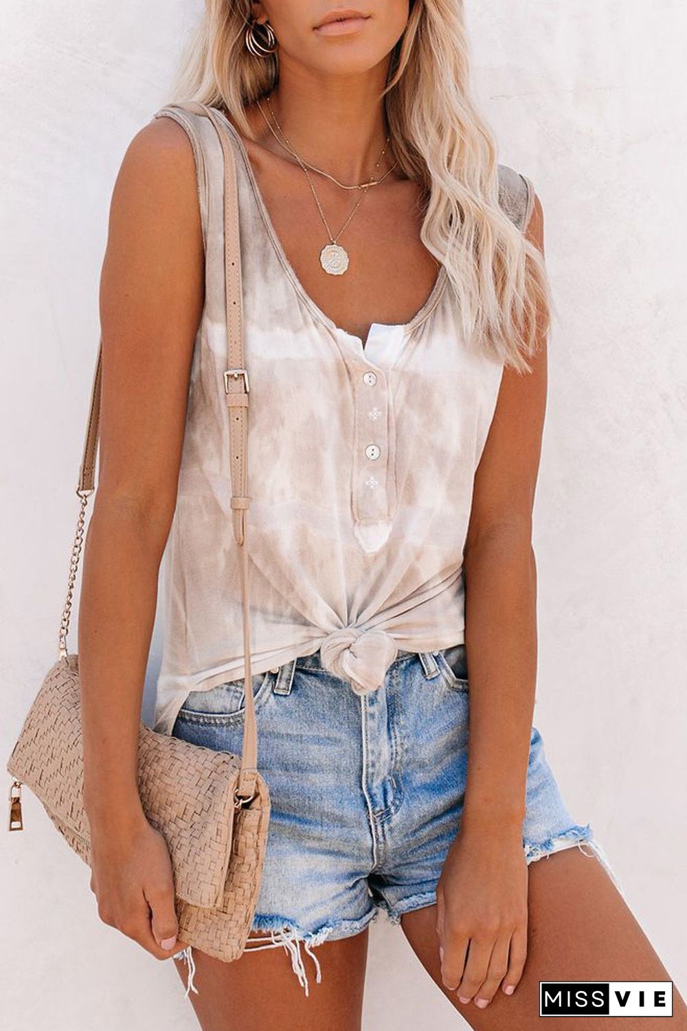 Apricot Tie-dye Print Tank Top