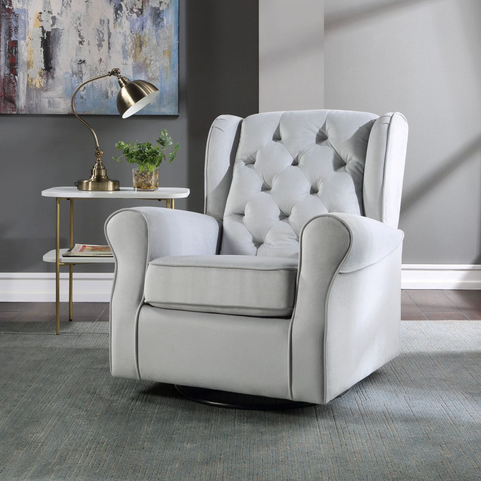 ACME Zeger Swivel Chair with Glider in Gray Fabric   Transitional   Recliner Chairs   by Acme Furniture  Houzz