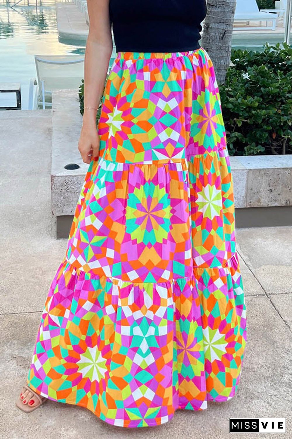 Multicolor Abstract Floral Pattern Maxi Skirt