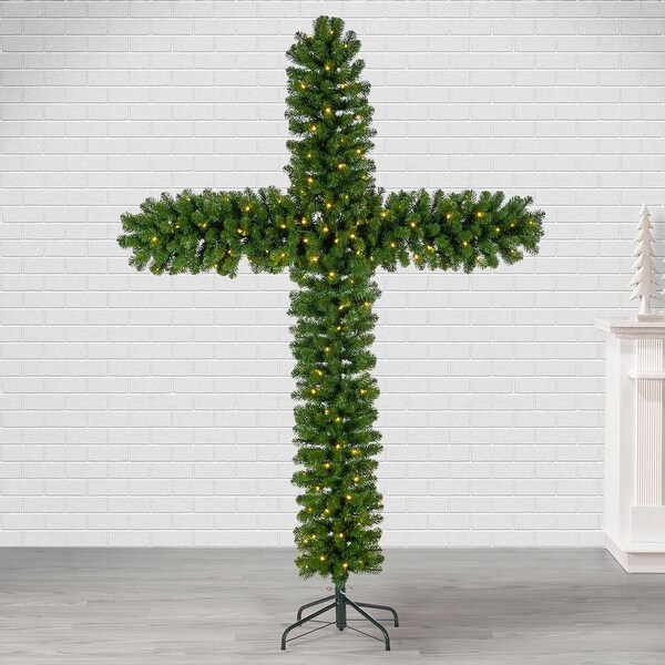 7' PreLit Artificial Pine Christmas Cross