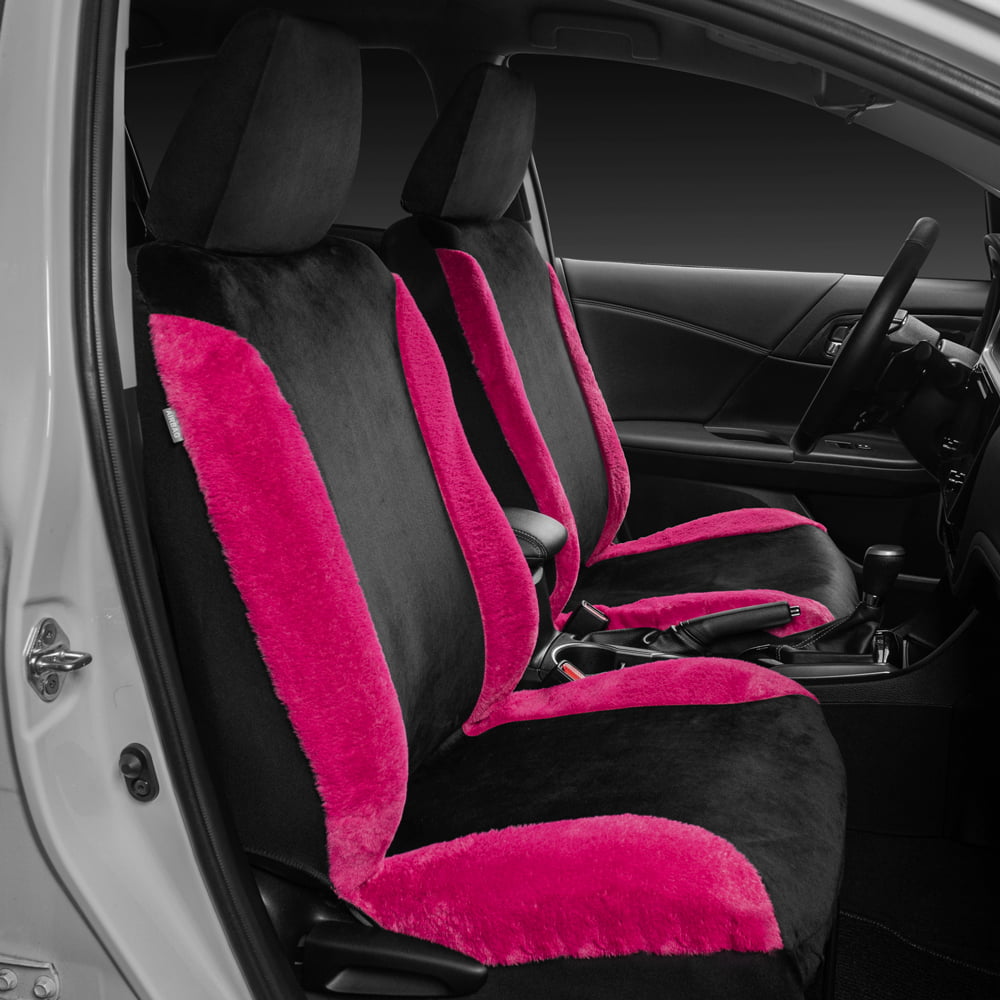 Universal Fit Faux Wool Design Car Seat Covers and Floor Mats and Steering Wheel Cover Combo for Coupe Sedans SUVs Trucks， Front and Rear with Heelpad and Anti-Slip Nibs